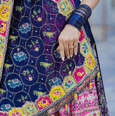 BLUE PINK Lehenga Choli With Mirror Work And Attached Blue Dupatta