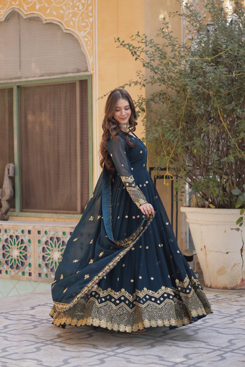 Women's Fully Flair Gown Made With Star Georgette Fabrics