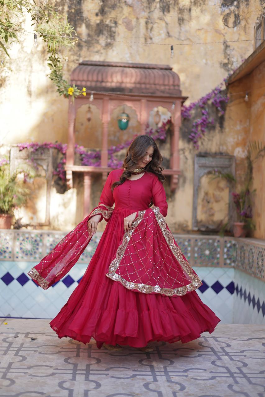Women's Fully Flair Gown Made With Star Georgette Fabrics and Designer Embroidered Dupatta