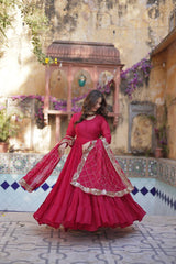 Women's Fully Flair Gown Made With Star Georgette Fabrics and Designer Embroidered Dupatta