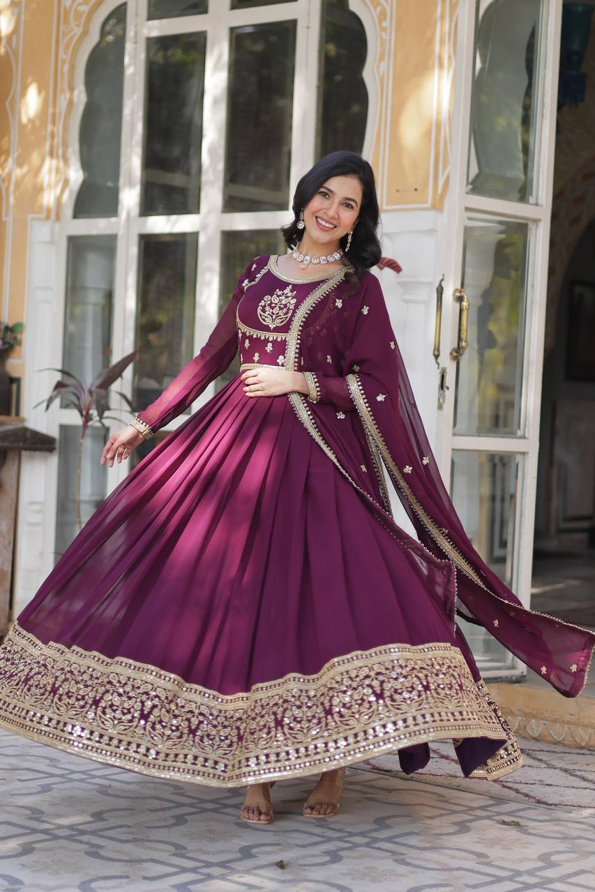 WOMEN DESIGNER EMBROIDERED GOWN WITH DUPATTA