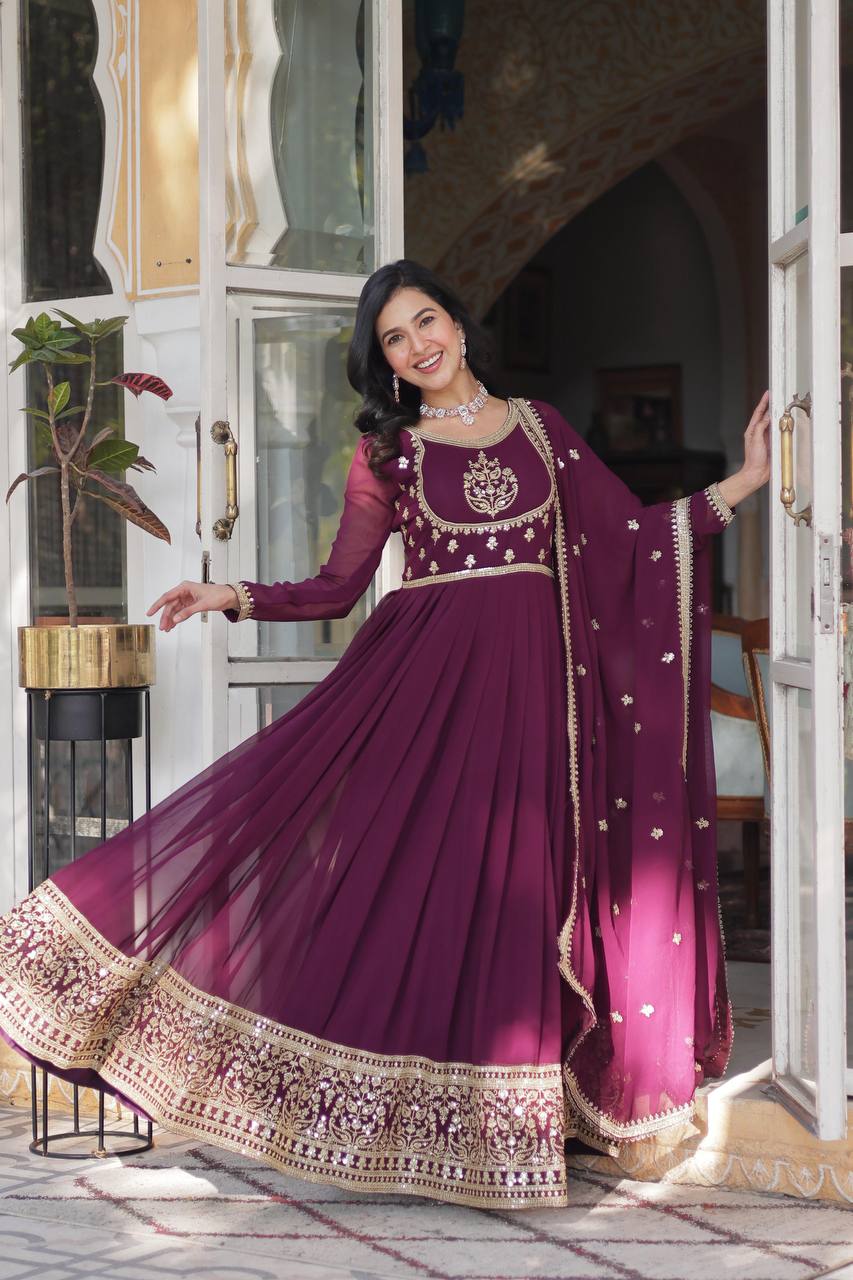 WOMEN DESIGNER EMBROIDERED GOWN WITH DUPATTA