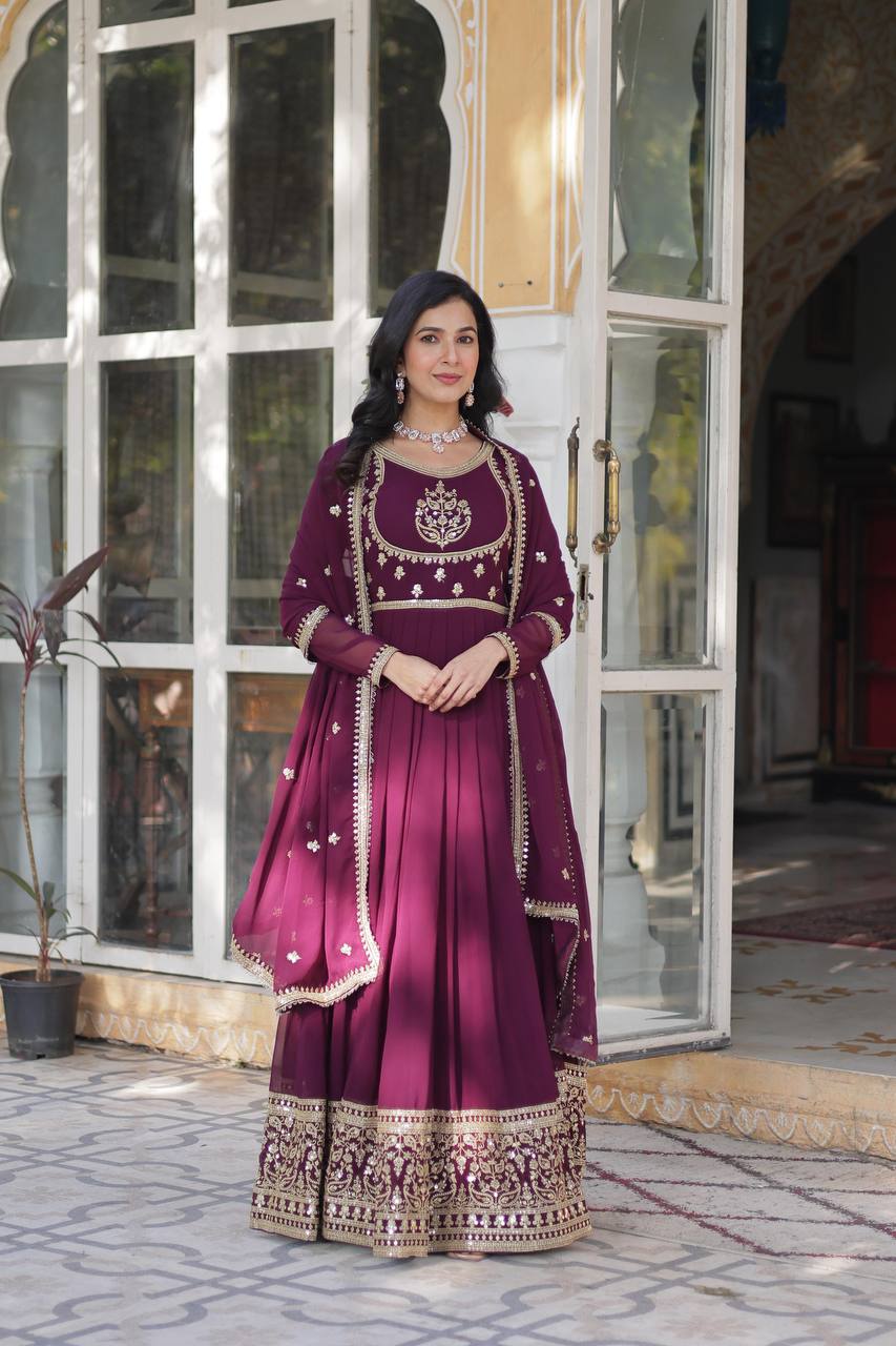 WOMEN DESIGNER EMBROIDERED GOWN WITH DUPATTA