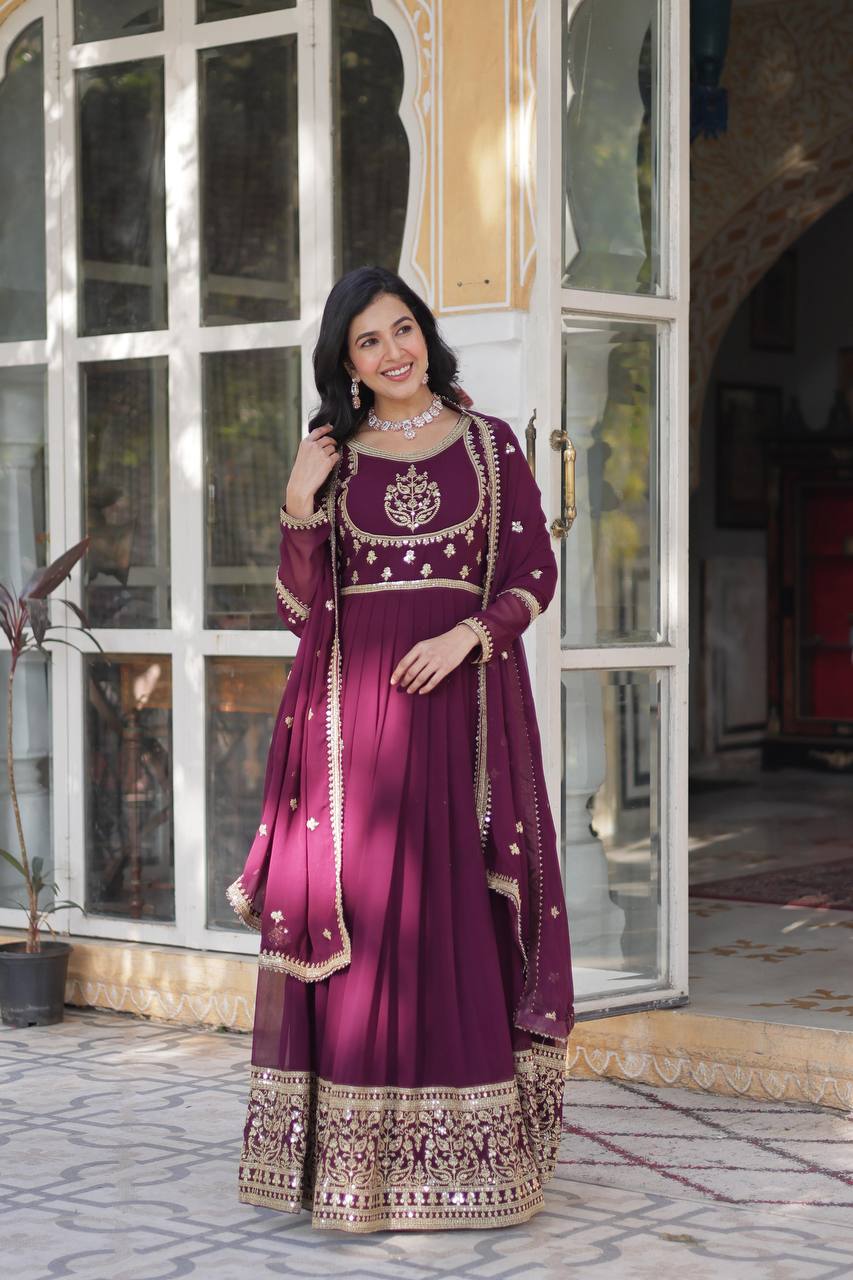 WOMEN DESIGNER EMBROIDERED GOWN WITH DUPATTA