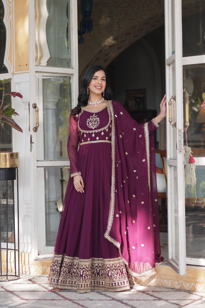 WOMEN DESIGNER EMBROIDERED GOWN WITH DUPATTA