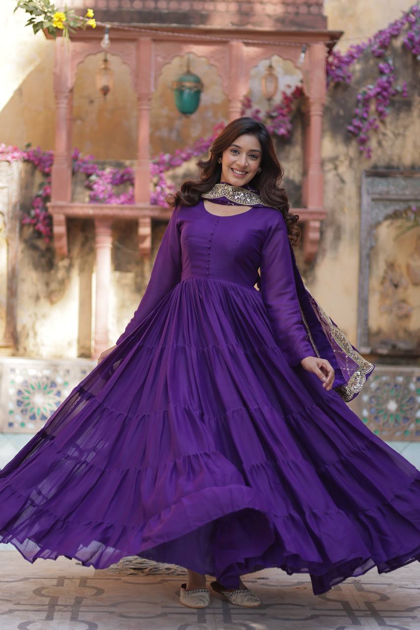 Women's Fully Flair Gown Made With Star Georgette Fabrics and Designer Embroidered Dupatta