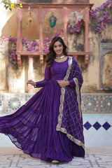 Women's Fully Flair Gown Made With Star Georgette Fabrics and Designer Embroidered Dupatta