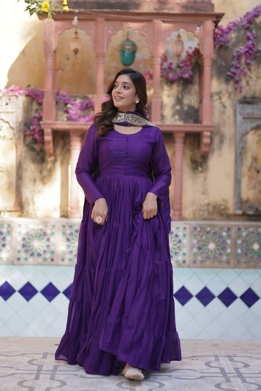 Women's Fully Flair Gown Made With Star Georgette Fabrics and Designer Embroidered Dupatta