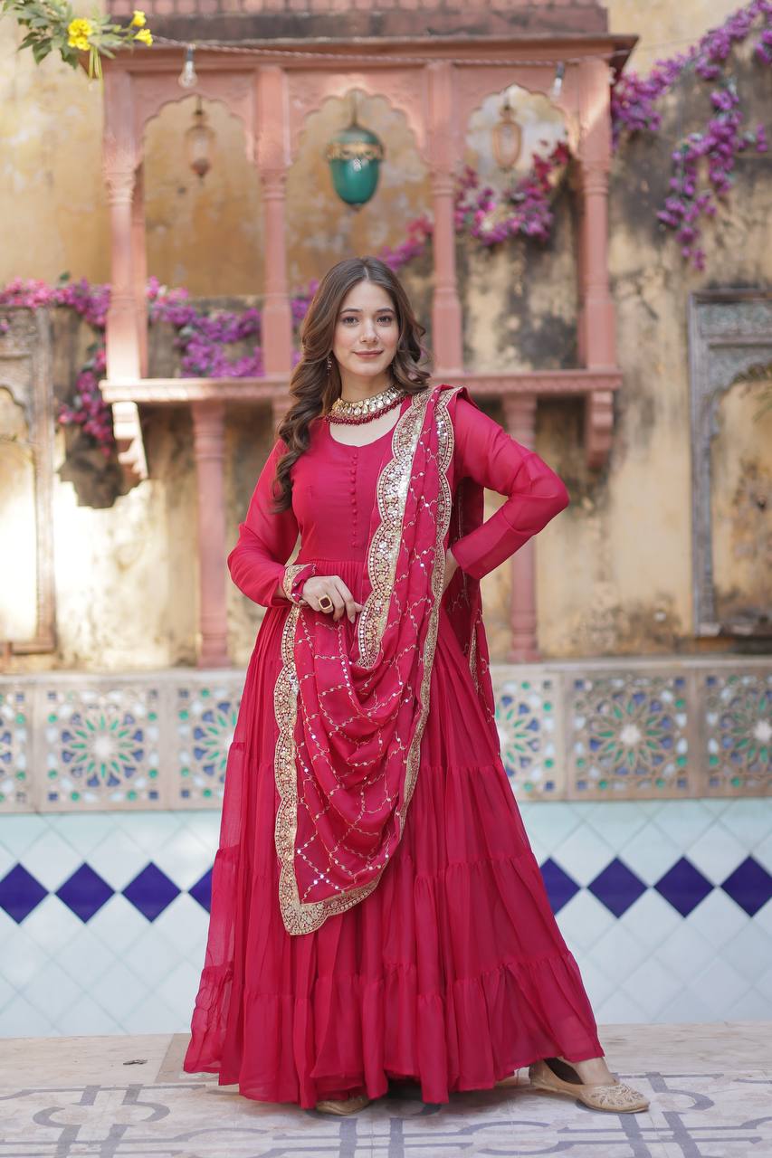 Women's Fully Flair Gown Made With Star Georgette Fabrics and Designer Embroidered Dupatta