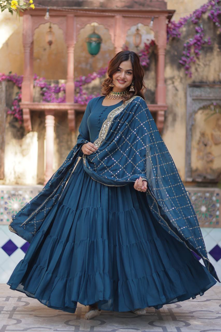 Women's Fully Flair Gown Made With Star Georgette Fabrics and Designer Embroidered Dupatta