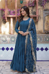 Women's Fully Flair Gown Made With Star Georgette Fabrics and Designer Embroidered Dupatta