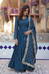 Women's Fully Flair Gown Made With Star Georgette Fabrics and Designer Embroidered Dupatta