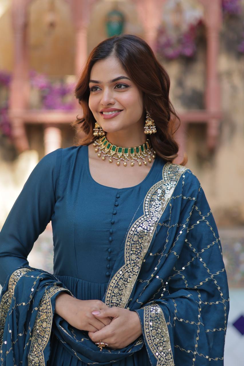 Women's Fully Flair Gown Made With Star Georgette Fabrics and Designer Embroidered Dupatta