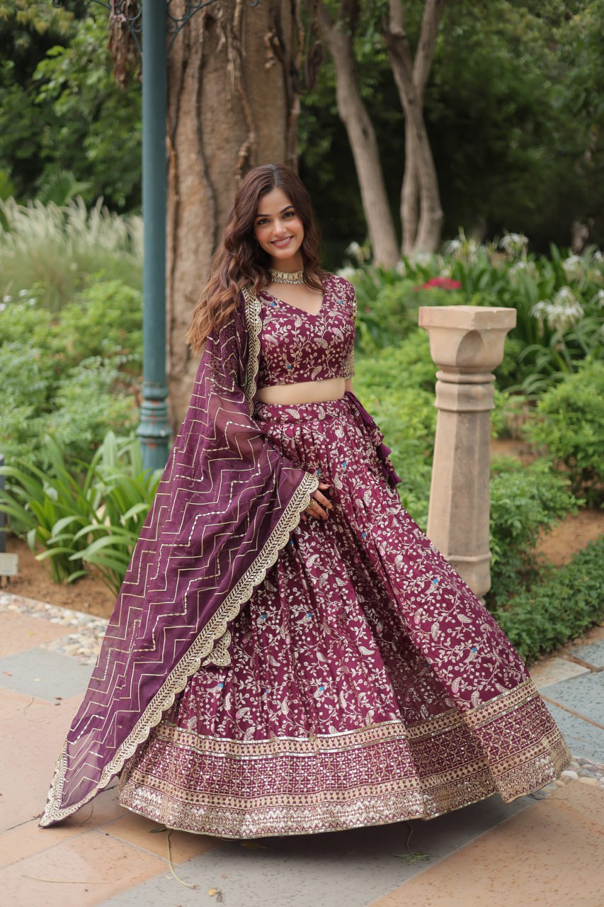 THE JEQUARD LEHENGHA With Golden Embroidered Sequins work LEHENGA CHOLI COLLECTIONS