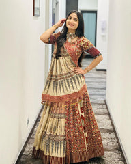 Multy Lehenga Choli With Mirror Work And Attached Pink Dupatta
