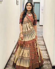 Multy Lehenga Choli With Mirror Work And Attached Pink Dupatta