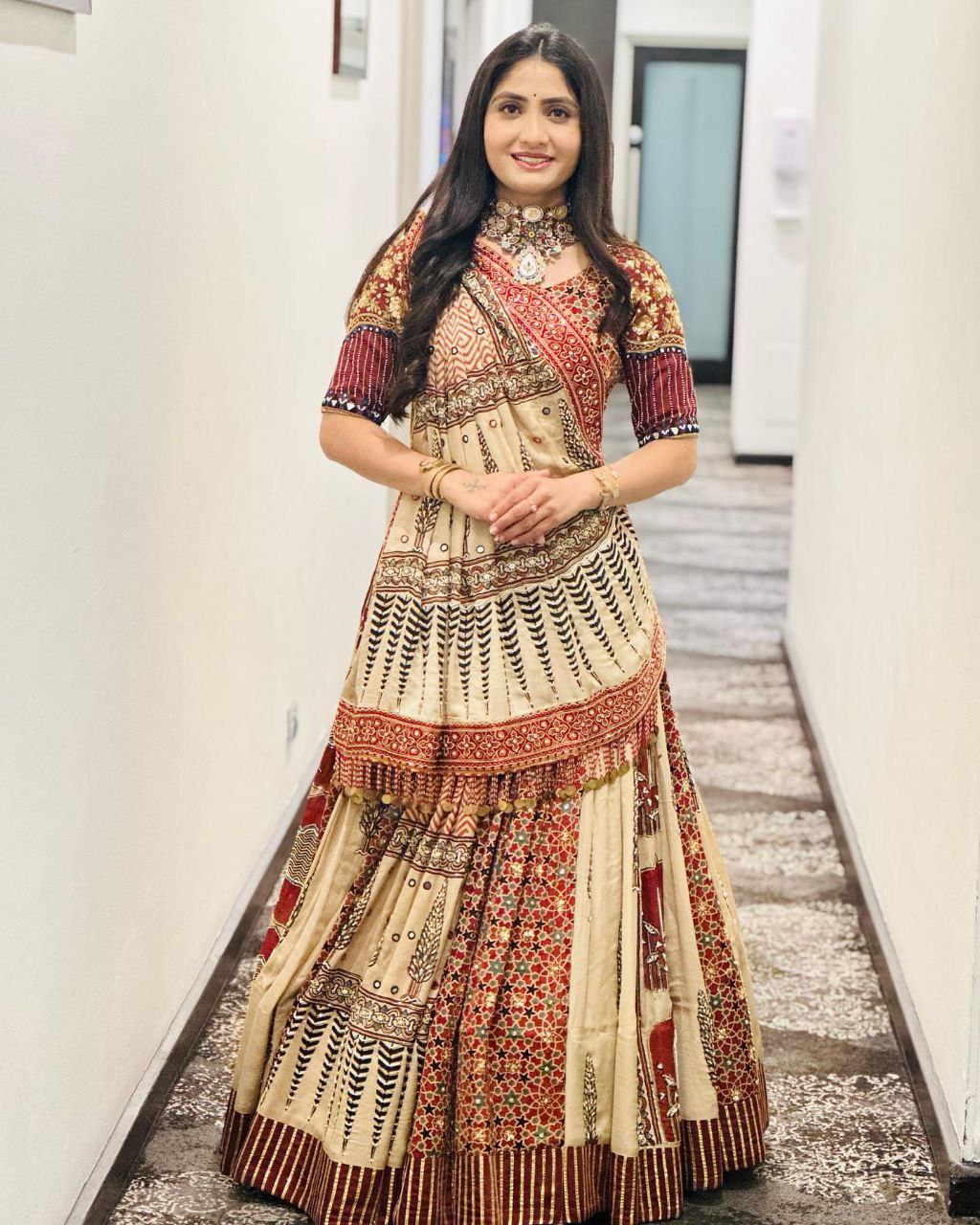 Multy Lehenga Choli With Mirror Work And Attached Pink Dupatta