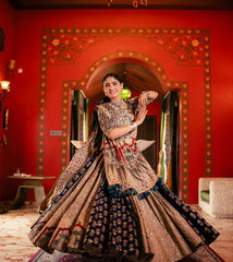 BLUE CREAM Lehenga Choli With Mirror Work And Attached Blue Dupatta