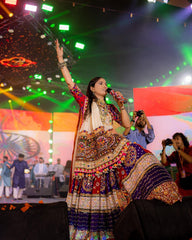 ORANGE ND PURPLE SILK Lehenga Choli With Mirror Work And Attached Dupatta
