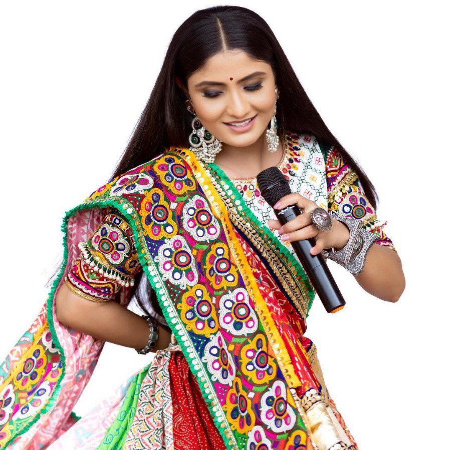 RED WHITE Lehenga Choli With Mirror Work And Attached Blue Dupatta