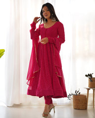 PURE FOX GEORGETTE LAHERIYA PRINT FABRIC FULLY FLAIR ANARKALI,WITH DUPPTA SET,PENT READY TO WEAR