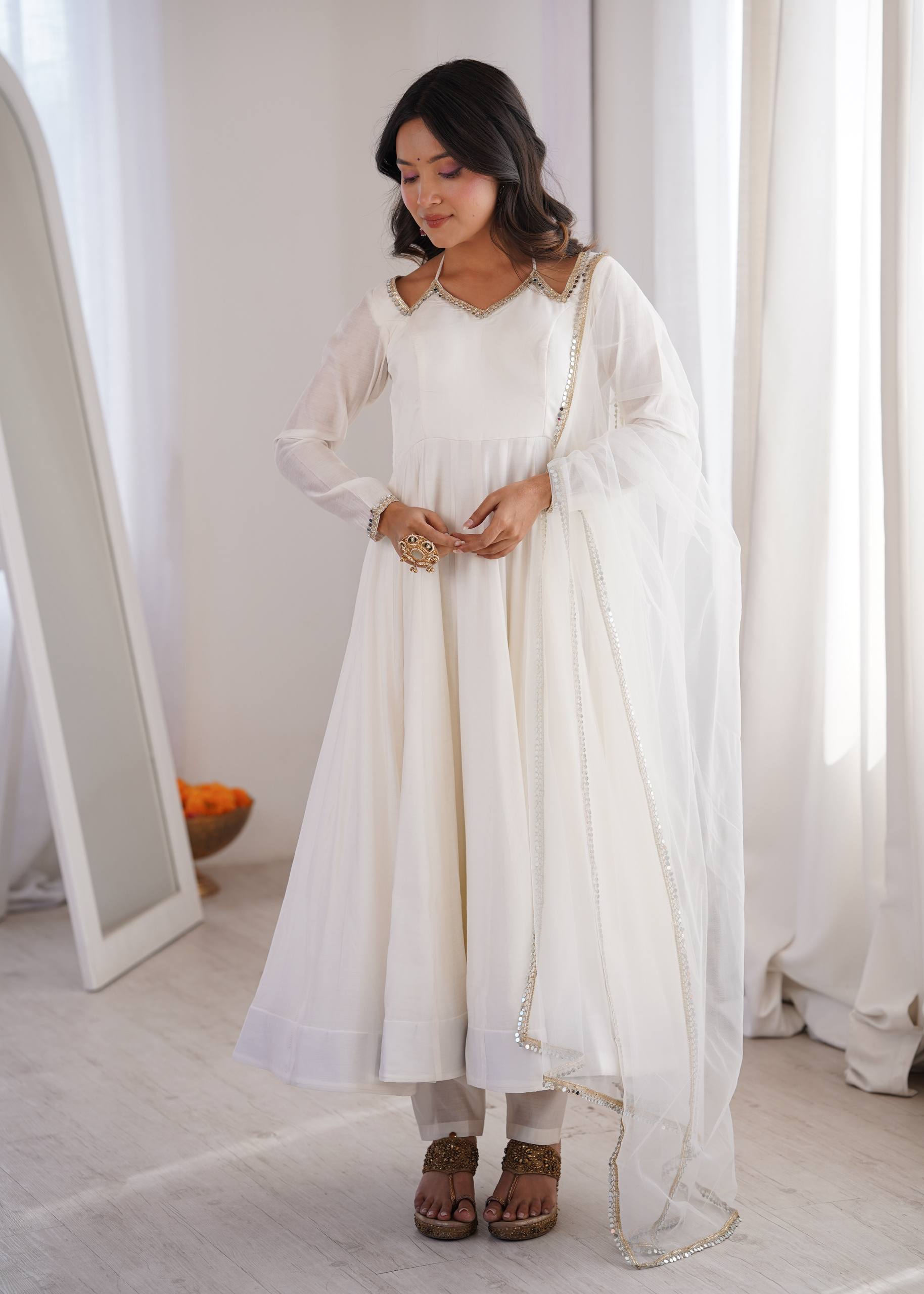 PREMIUM QUALITY HEAVY PURE ROMANSILK CHANDERI FABRIC ANARKALI GOWN