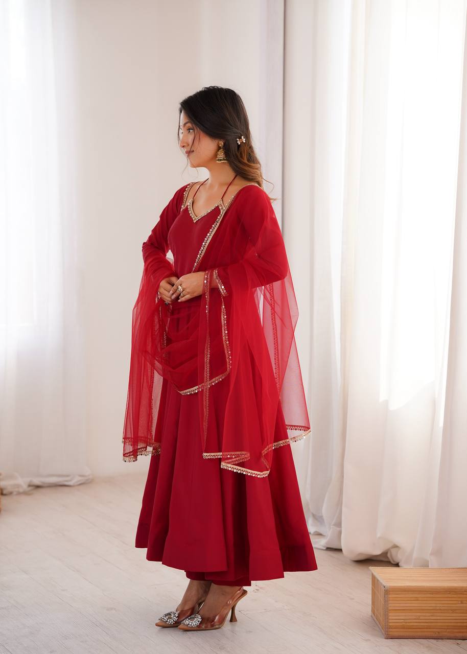 PREMIUM QUALITY HEAVY PURE ROMANSILK CHANDERI FABRIC ANARKALI GOWN