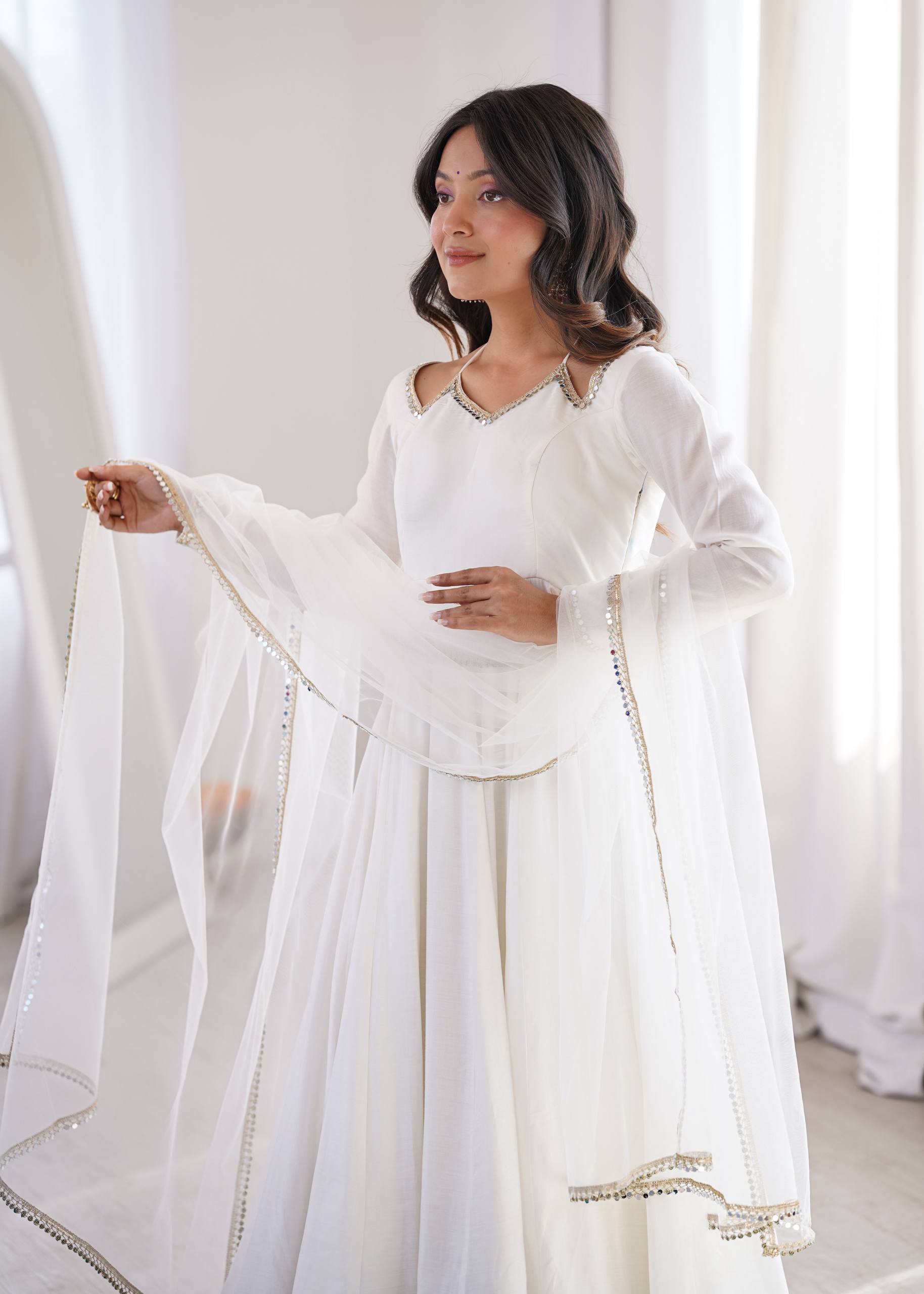 PREMIUM QUALITY HEAVY PURE ROMANSILK CHANDERI FABRIC ANARKALI GOWN