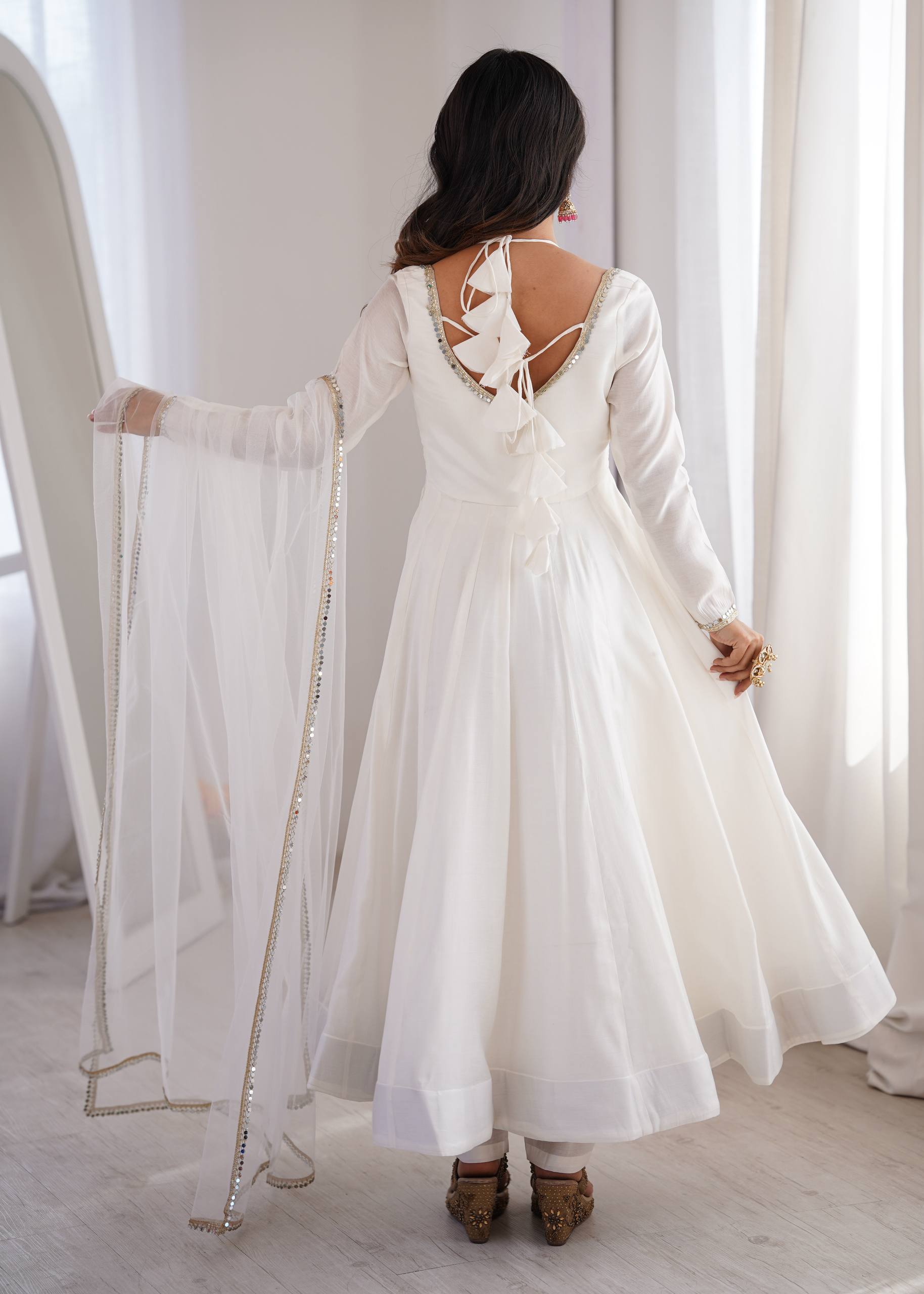 PREMIUM QUALITY HEAVY PURE ROMANSILK CHANDERI FABRIC ANARKALI GOWN