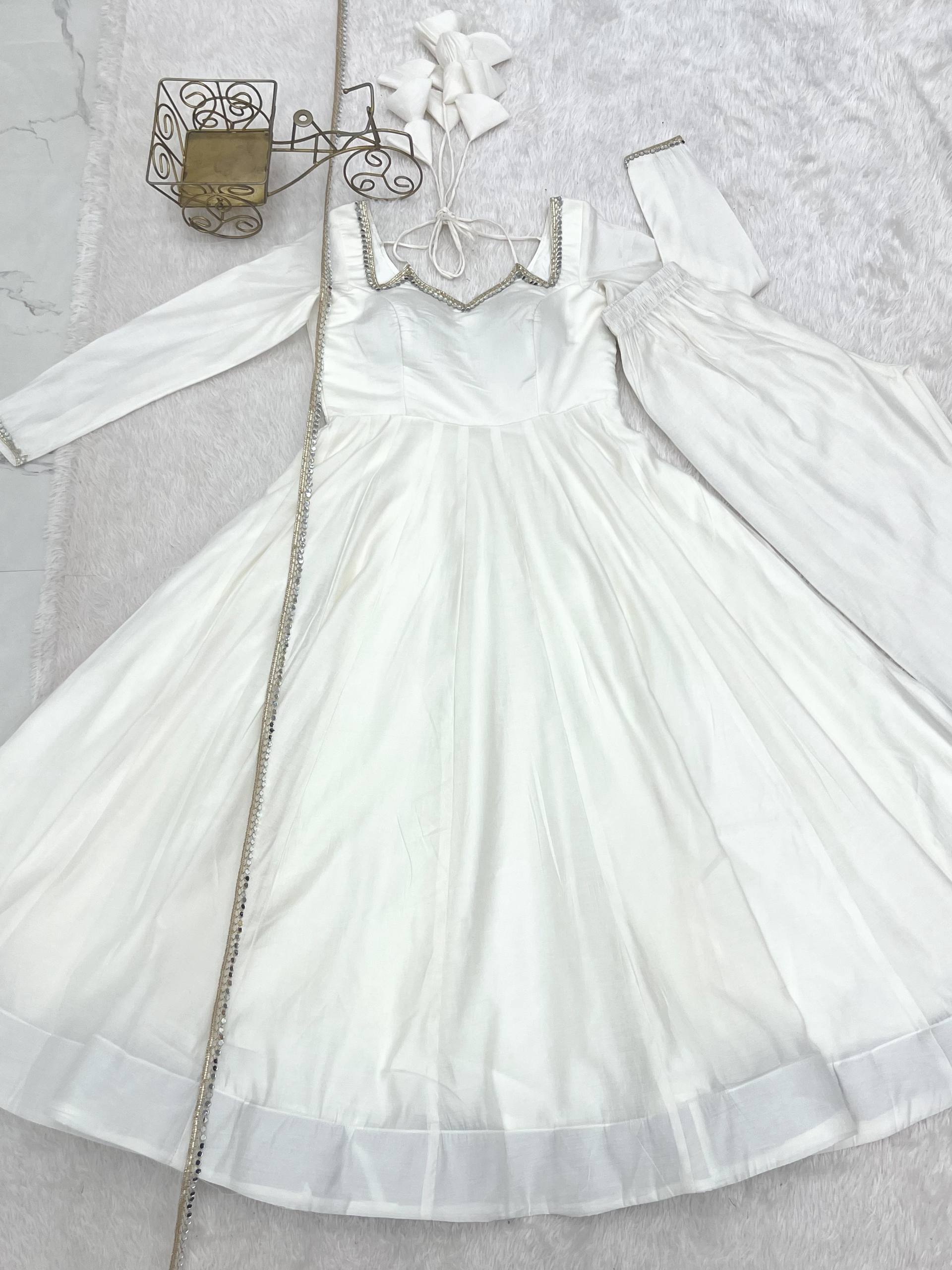 PREMIUM QUALITY HEAVY PURE ROMANSILK CHANDERI FABRIC ANARKALI GOWN