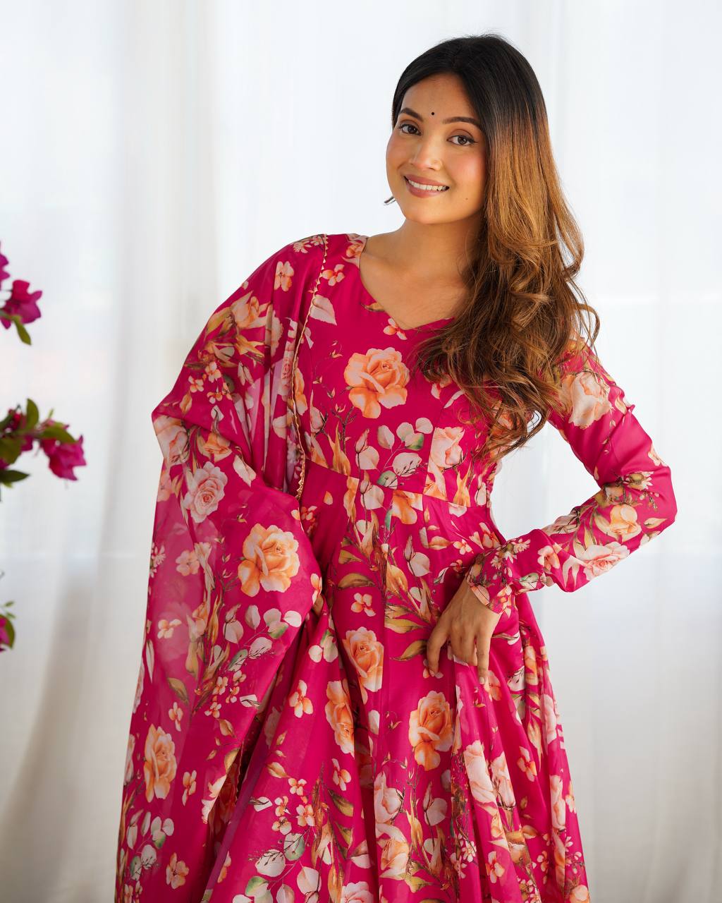 ZIBLON Women's Organza Anarkali Gown Set with Duptta