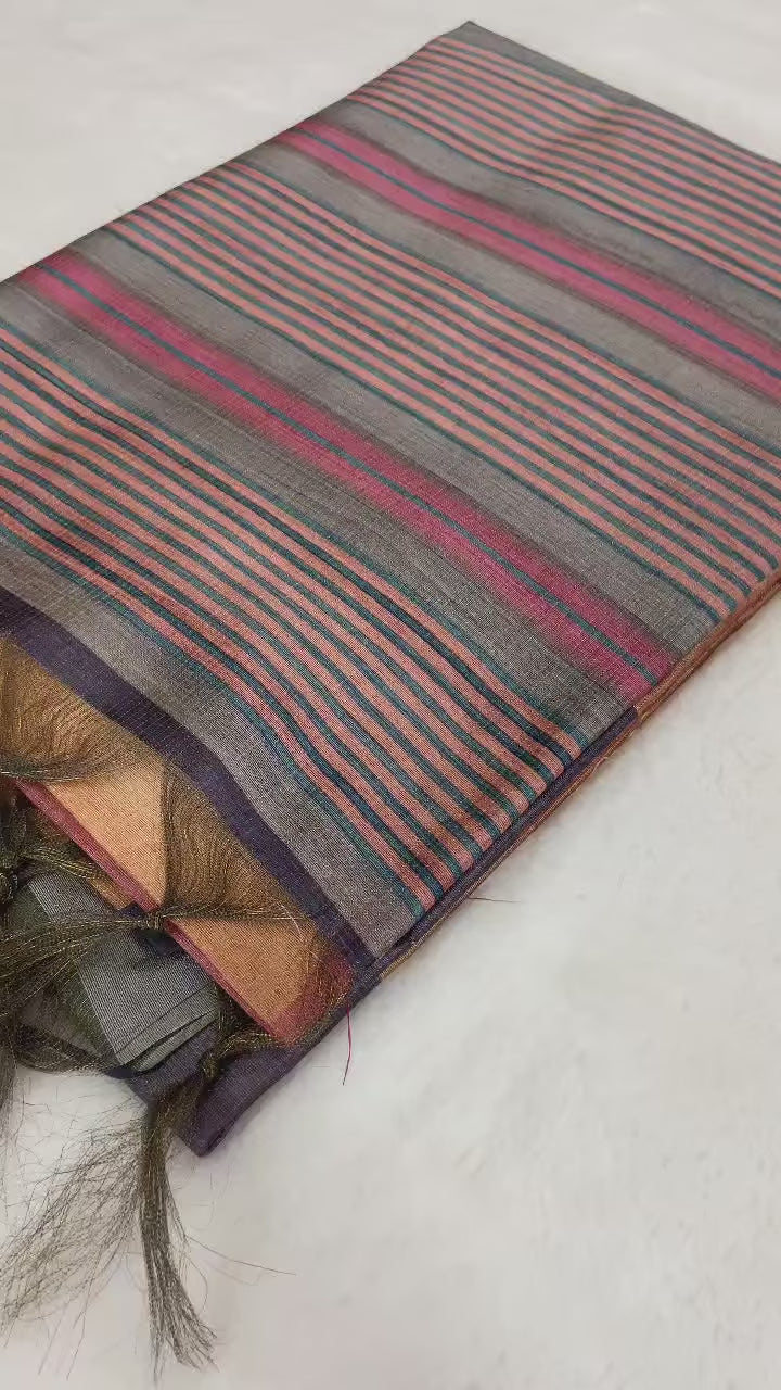 SOFT TUSSAR SILK SAREE WITH BEAUTIFUL PRINT WITH ATTRACTIVE PALLU AND CONTRAST PALLU  WITH TASSAL