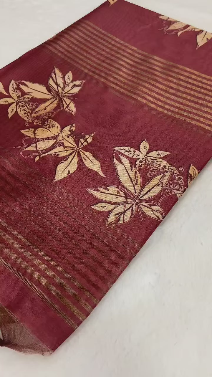 SOFT TUSSAR SILK SAREE WITH BEAUTIFUL PRINT WITH ATTRACTIVE PALLU AND CONTRAST PALLU  WITH TASSAL