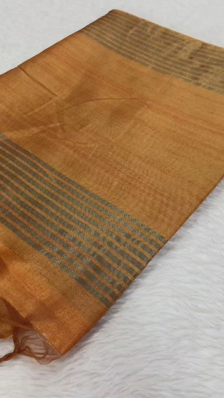 Soft Tussar Silk LEAF DESIGN sarees with Beautiful PALLU AND ATTACHED TASSAL