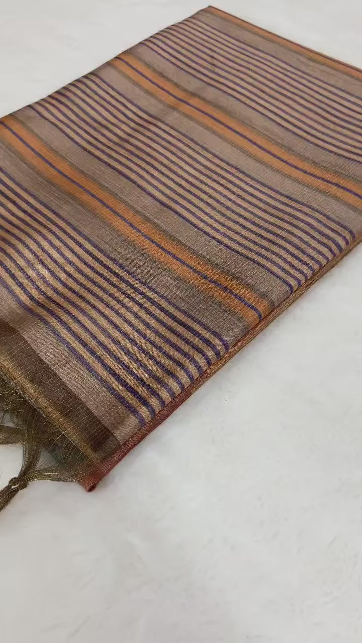 SOFT TUSSAR SILK SAREE WITH BEAUTIFUL PRINT WITH ATTRACTIVE PALLU AND CONTRAST PALLU  WITH TASSAL