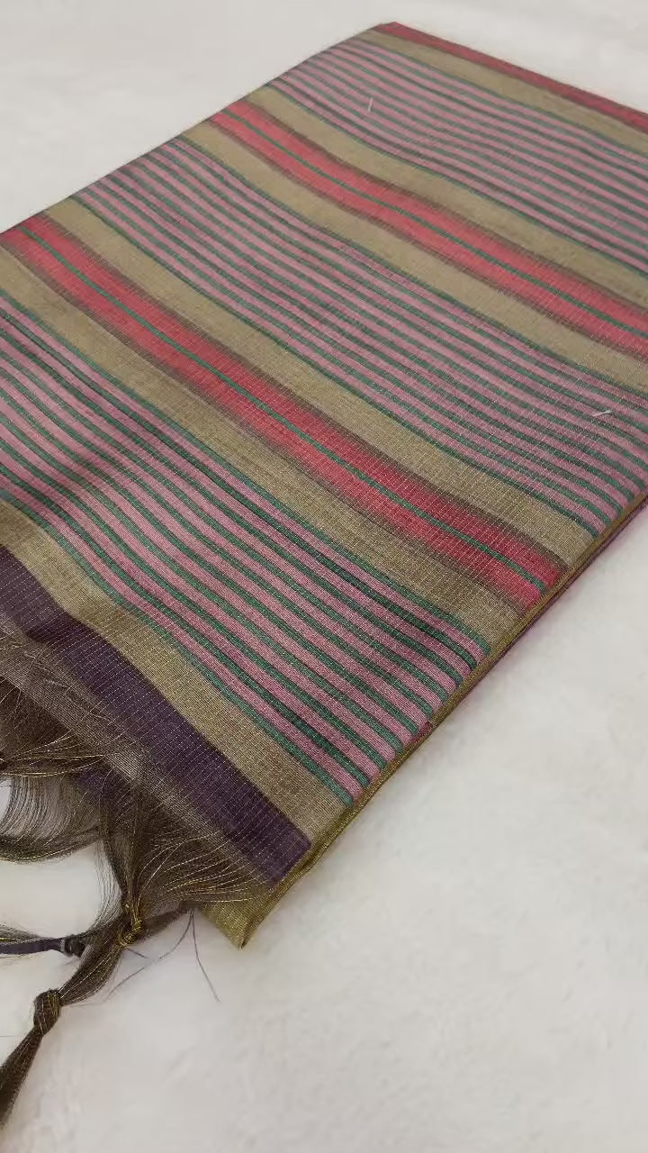 SOFT TUSSAR SILK SAREE WITH BEAUTIFUL PRINT WITH ATTRACTIVE PALLU AND CONTRAST PALLU  WITH TASSAL
