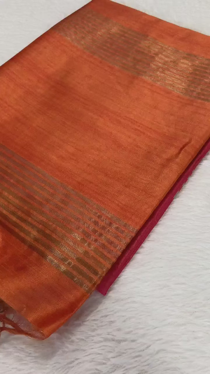 SOFT TUSSAR SILK SAREE WITH BEAUTIFUL PRINT WITH ATTRACTIVE PALLU AND CONTRAST PALLU  WITH TASSAL