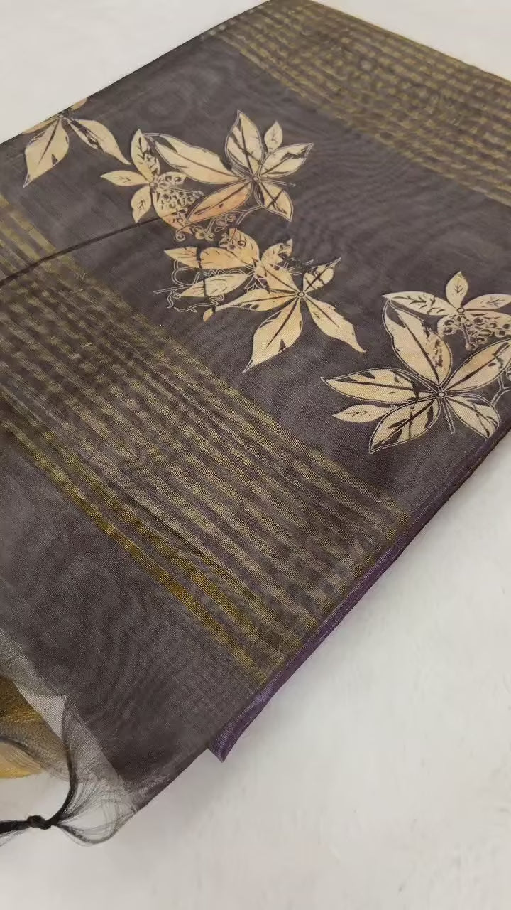 SOFT TUSSAR SILK SAREE WITH BEAUTIFUL PRINT WITH ATTRACTIVE PALLU AND CONTRAST PALLU  WITH TASSAL