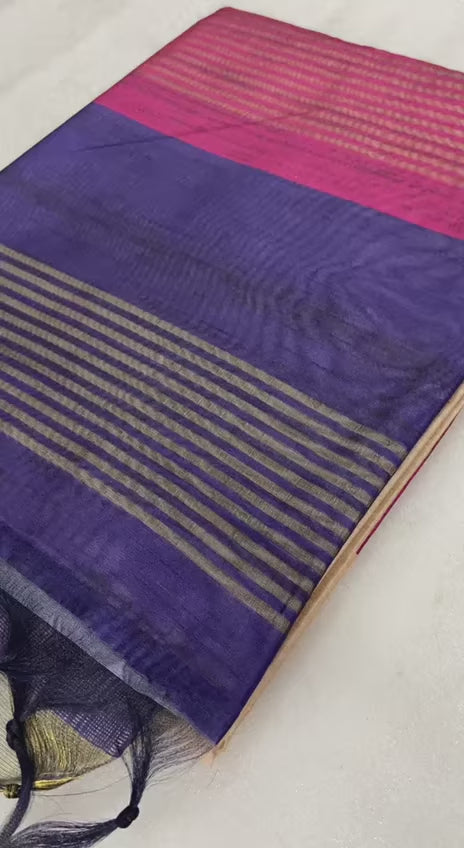 SOFT TUSSAR SILK SAREE WITH BEAUTIFUL PRINT WITH ATTRACTIVE PALLU AND CONTRAST PALLU  WITH TASSAL