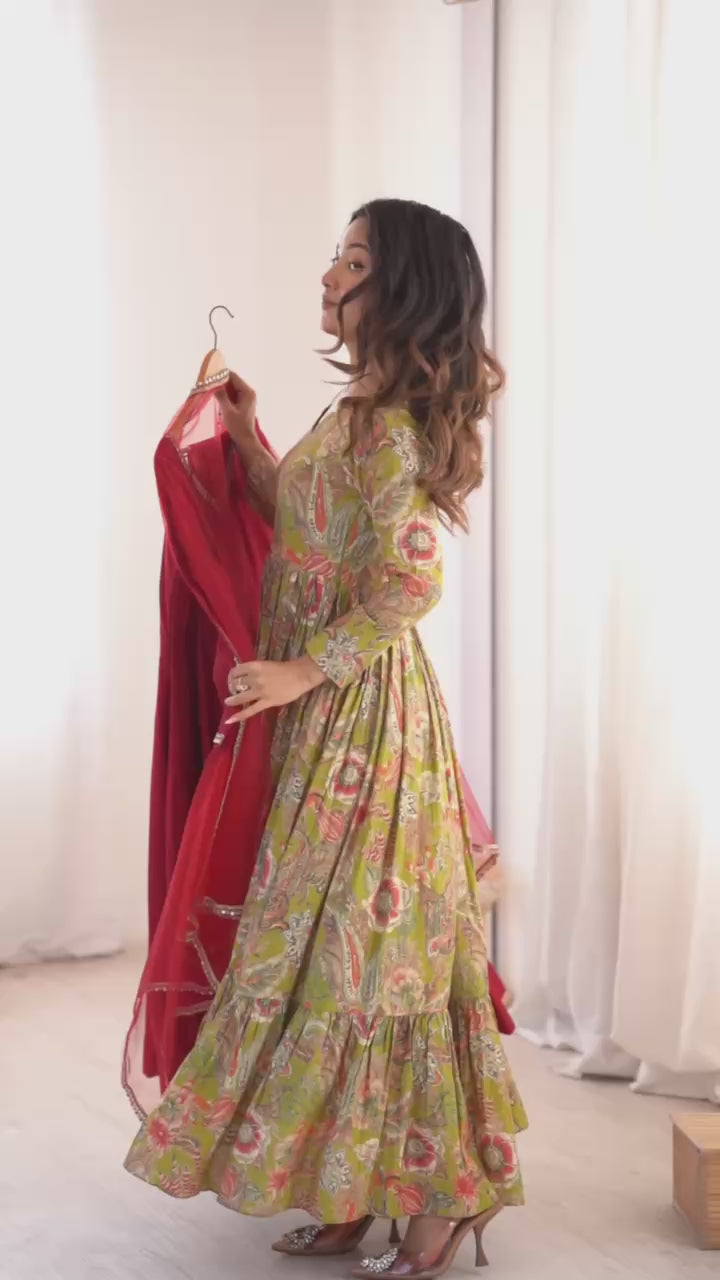 PREMIUM QUALITY HEAVY PURE ROMANSILK CHANDERI FABRIC ANARKALI GOWN
