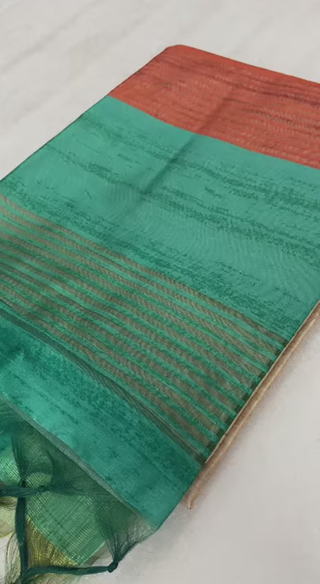 SOFT TUSSAR SILK SAREE WITH BEAUTIFUL PRINT WITH ATTRACTIVE PALLU AND CONTRAST PALLU  WITH TASSAL